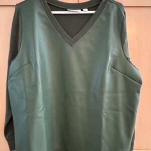 Belle by Kim Gravel Mixed Media Faux Leather front/Knit sleeves and back Top